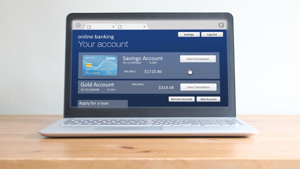 A photo showing an online banking webpage on a laptop